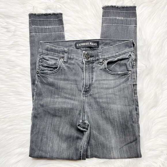 Express Ankle Legging High Rise Distressed Jeans Dark Grey Size 00R - Picture 4 of 7